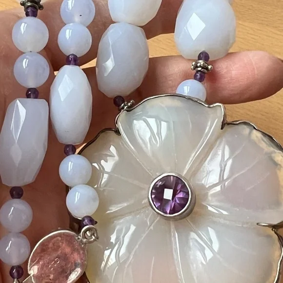 CHARLES ALBERT CHALCEDONY AMETHYST STERLING SILVER NECKLACE PENDANT PIN BROOCH